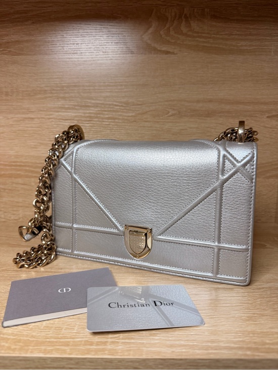 Dior Handbags - DIOR DIORAMA Silver Leather Crossbody with Gold Chain AUTHENTIC